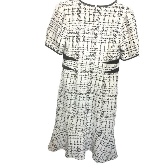 Karl Lagerfeld Paris Retro Midi Tulip Dress 8 White Black Tweed Holiday Preppy - Picture 2 of 8